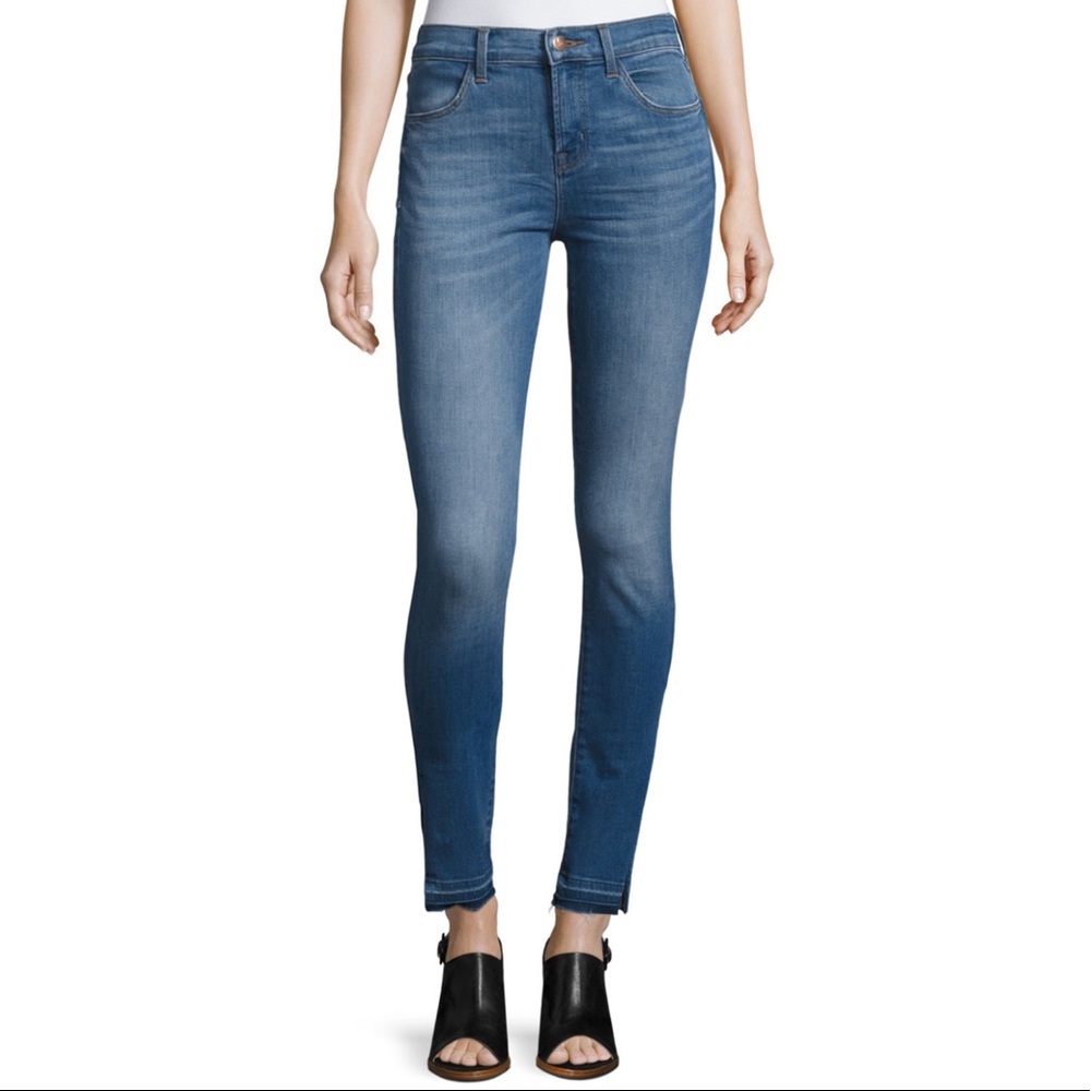 J Brand Maria High-Rise‎ Skinny Side-Slit Jeans with Released Hem blue